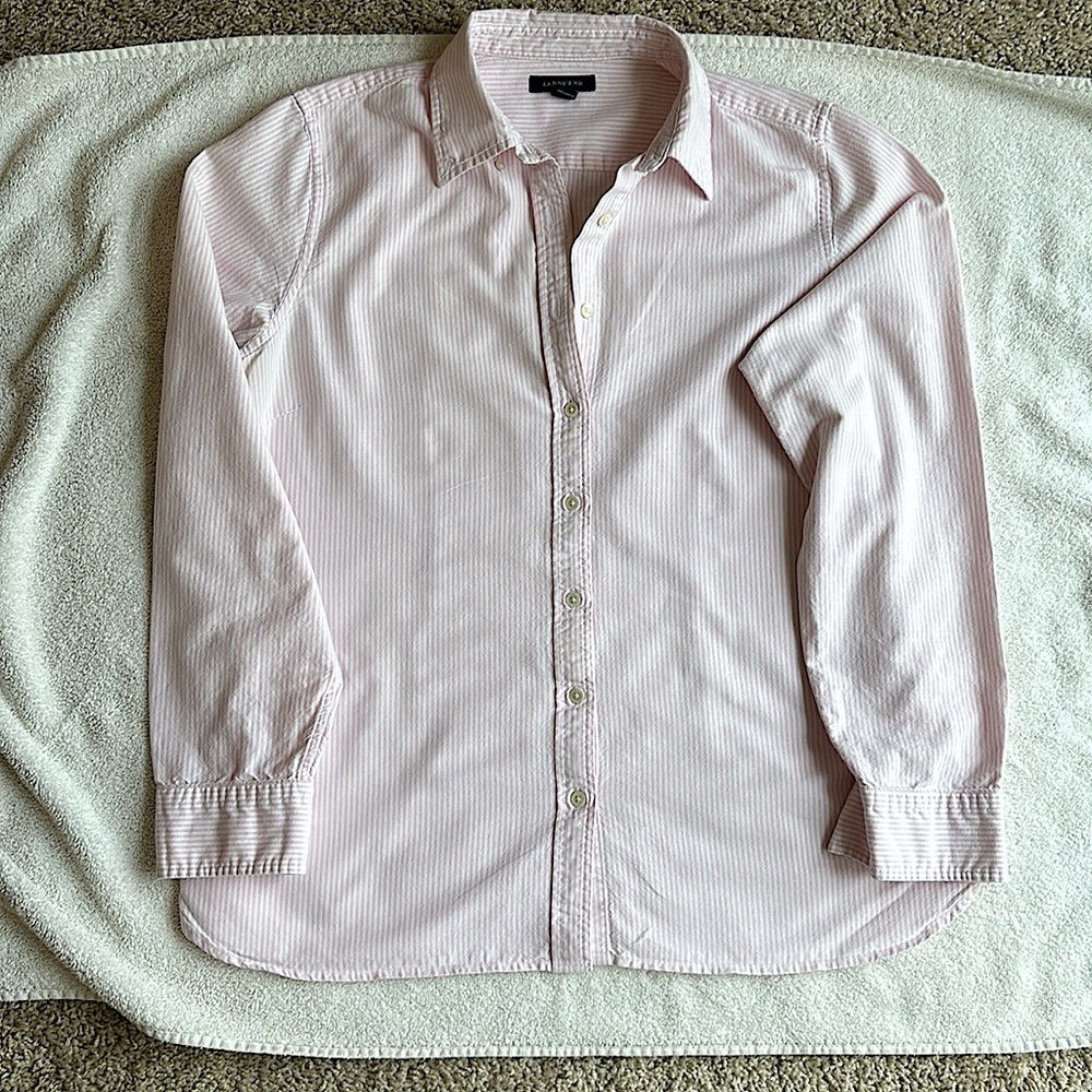 Lands Ends classic pinstripe blouse size M